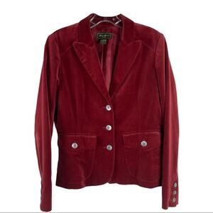 Eddie Bauer red orange velvet button preppy academia blazer jacket 4